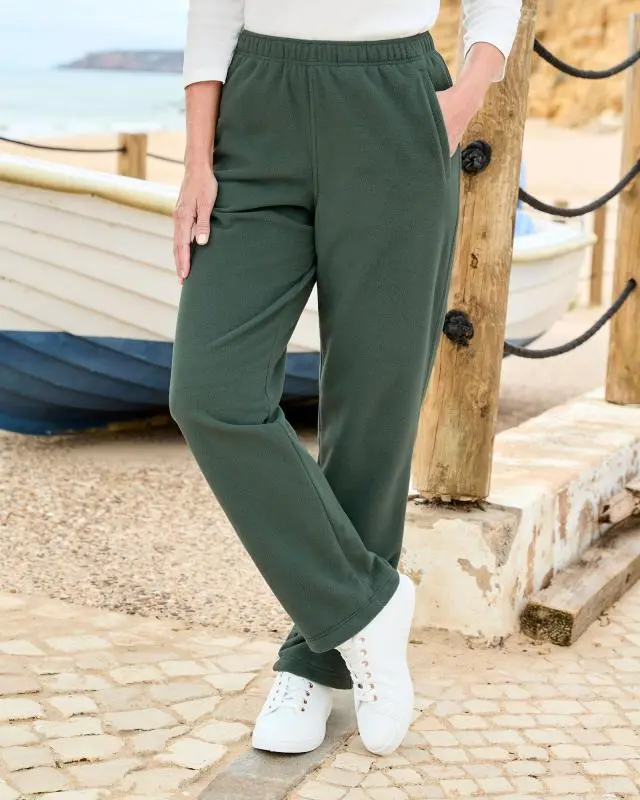 Cotton Traders Recycled Microfleece Trousers in Green, Polyester