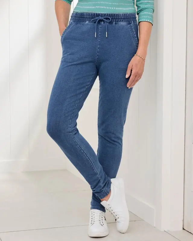 Cotton Traders Women's Jersey Denim Joggers in Blue, Cotton/Elastane