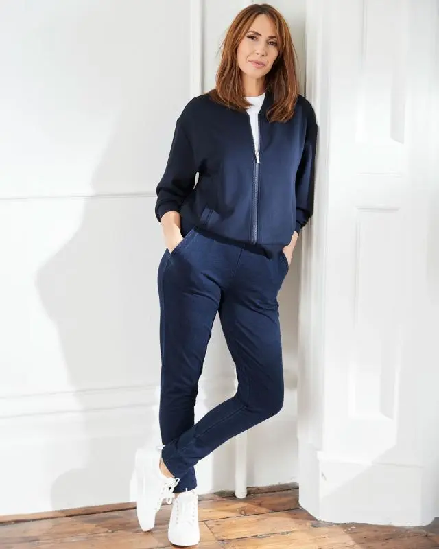 Cotton Traders Women's Jersey Denim Joggers in Blue, Cotton/Elastane