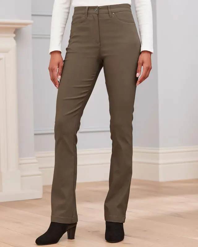 Cotton Traders Women's Super Stretchy Bootcut Trousers in Brown, Polyamide/Viscose/Elastane