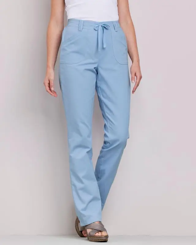 Cotton Traders Women's Wrinkle Free Pull-On Straight-Leg Trousers in Blue, 100% Cotton