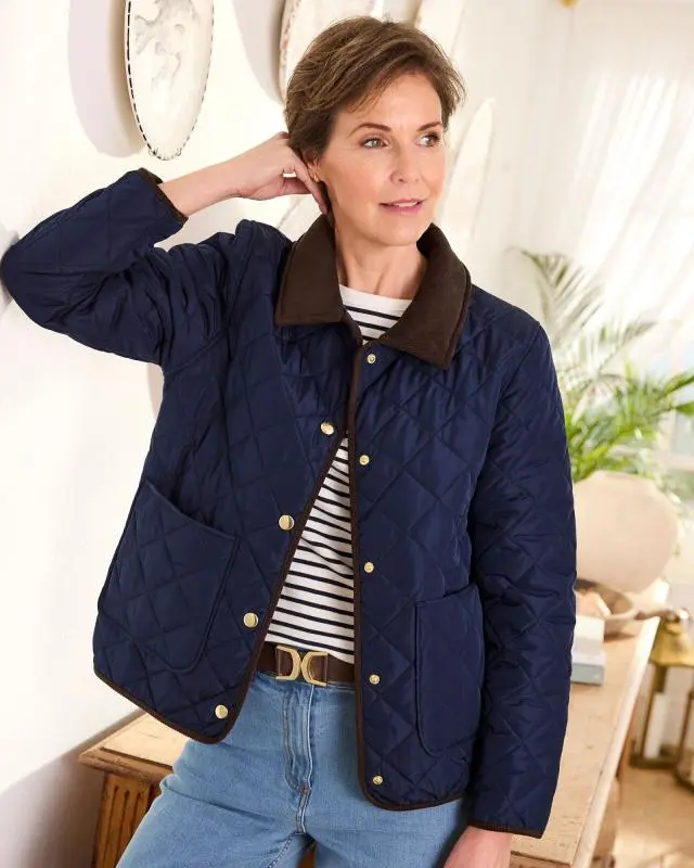 Cotton Traders Women's Showerproof Quilted Jacket in Blue, 100% Polyester