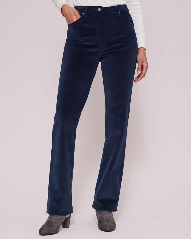 Cotton Traders Women's Stretch Cord Straight Leg Jeans in Navy, Cotton/Elastane