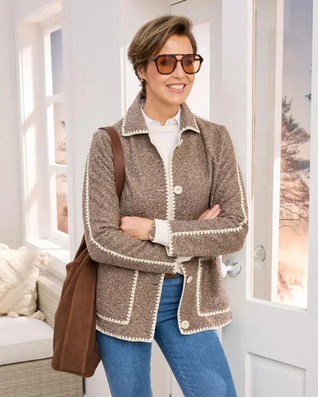 Cotton Traders Women's Jacket With Patch Pockets in Brown, 100% Polyester