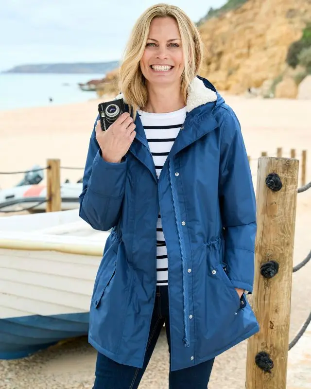 Cotton Traders Women's Waterproof Parka in Blue, Polyester