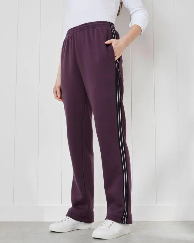 Cotton Traders Side Detail Jog Pants in Purple, Cotton/Polyester