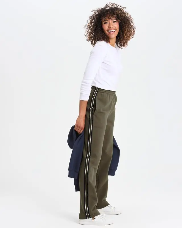 Cotton Traders Side Detail Jog Pants in Green, Cotton/Polyester