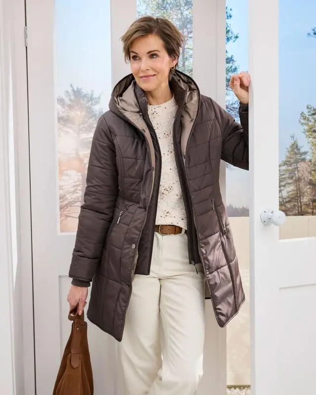 Cotton Traders Women's Padded Hooded Jacket in Beige, 100% Polyester