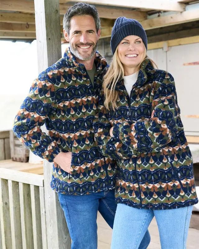 Cotton Traders Sherpa Fleece Jacket in Green, 100% Polyester