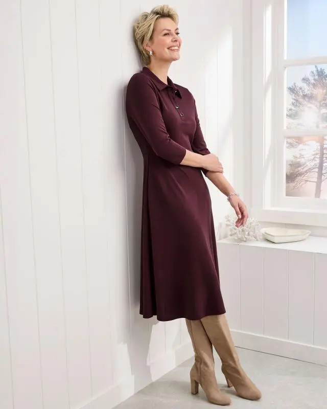Cotton Traders Women's Ponte Midi Dress in Purple, Viscose/Polyester/Elastane