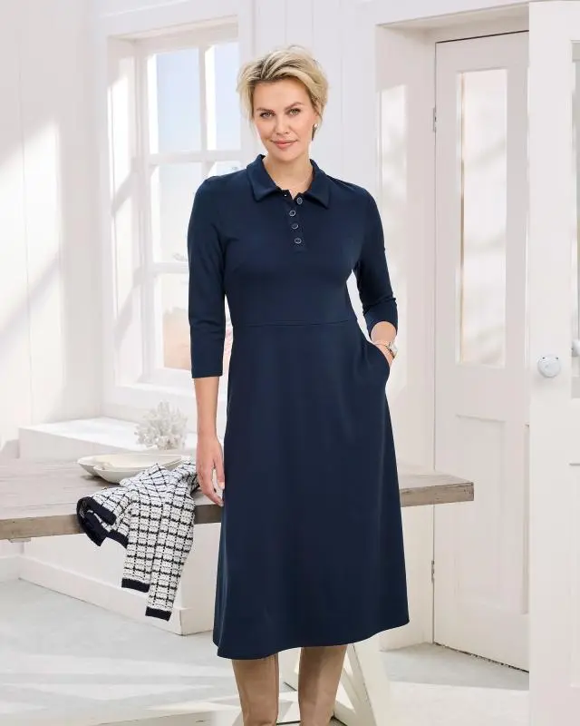 Cotton Traders Women's Ponte Midi Dress in Blue, Viscose/Polyester/Elastane