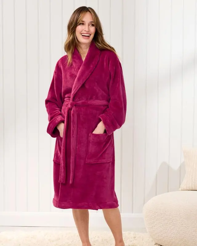 Cotton Traders Fleece Dressing Gown in Red, 100% Polyester