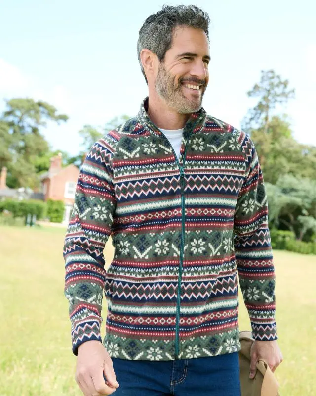 Cotton Traders Lightweight Printed Microfleece Zip Through Jacket in Navy, 100% Polyester