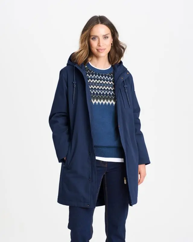 Cotton Traders Waterproof Quilt Lined Coat in Blue, 100% Polyester