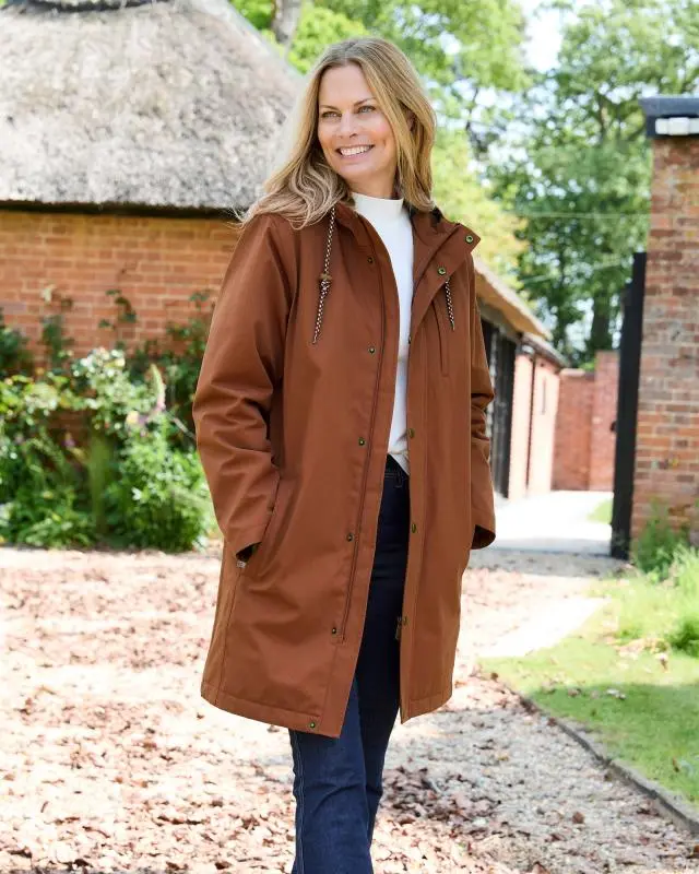 Cotton Traders Waterproof Quilt Lined Coat in Brown, 100% Polyester