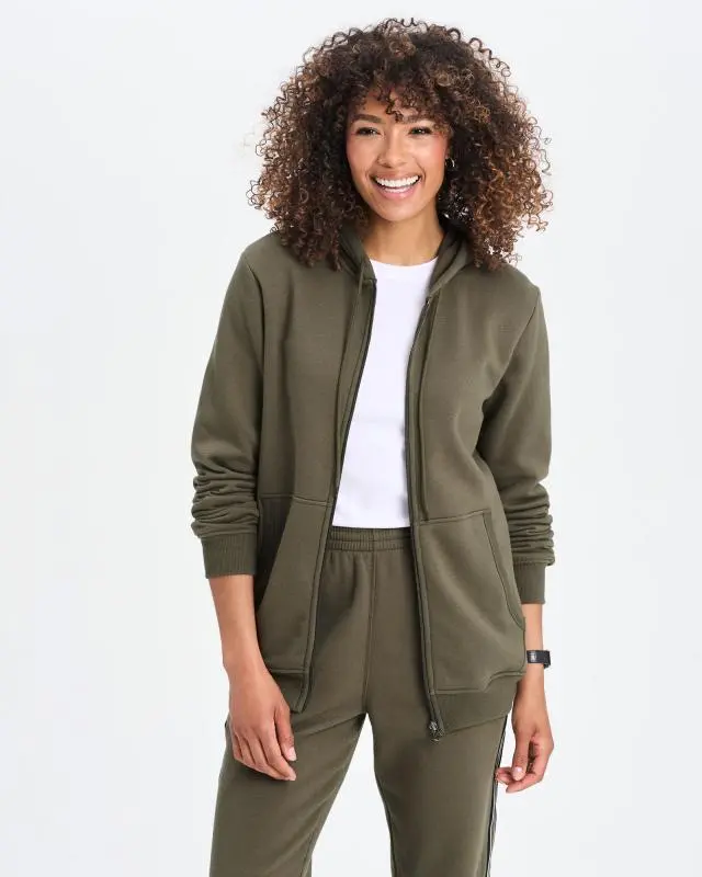 Cotton Traders Hooded Zip Through Sweat Top in Green, Cotton/Polyester