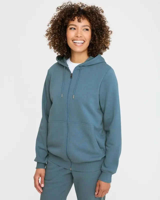 Cotton Traders Hooded Zip Through Sweat Top in Blue, Cotton/Polyester