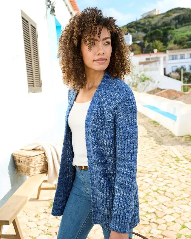 Cotton Traders Women's Fleck Edge To Edge Cardigan in Blue, 100% Acrylic