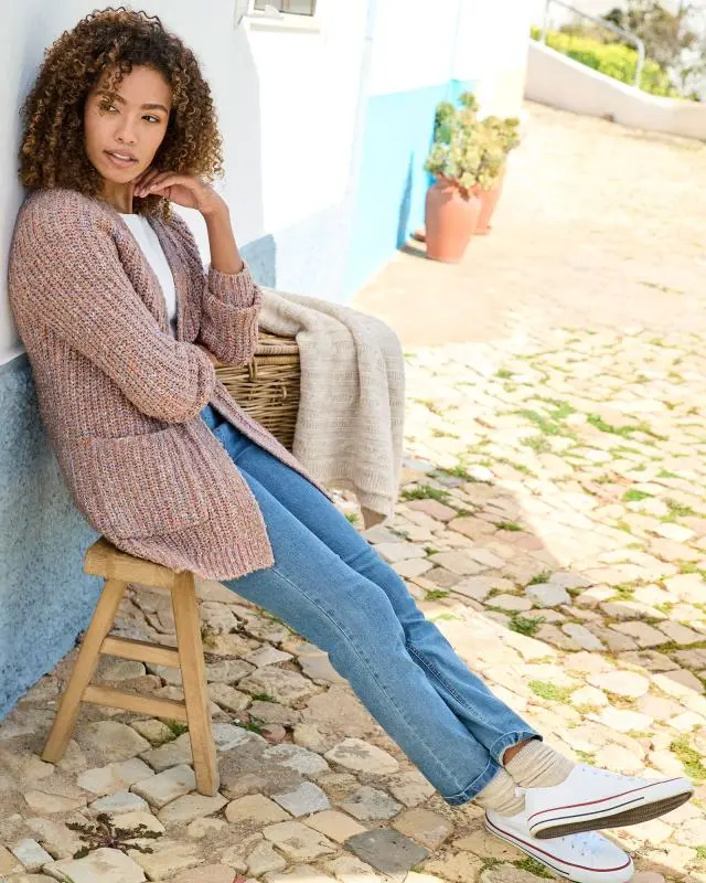 Cotton Traders Women's Fleck Edge To Edge Cardigan in Beige, 100% Acrylic