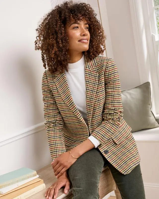 Cotton Traders Women's Check Blazer in Green, 100% Polyester