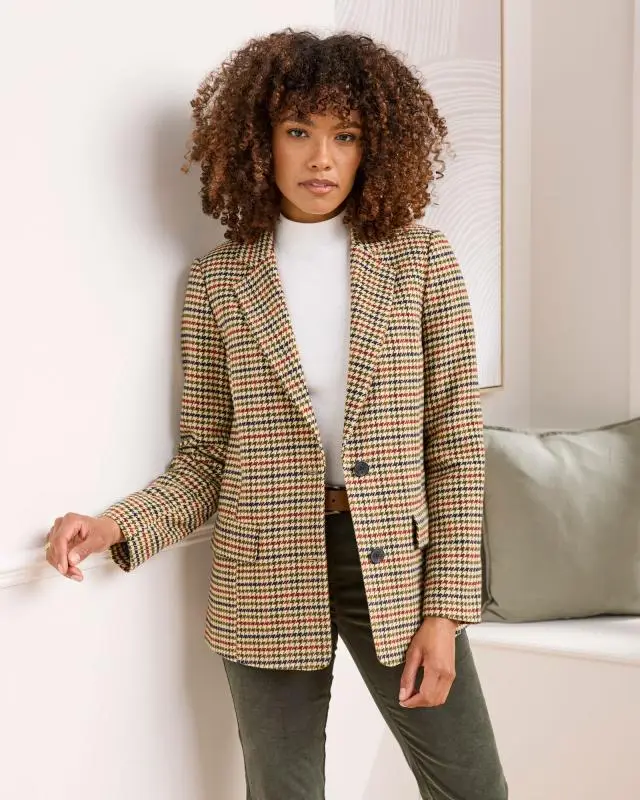 Cotton Traders Women's Check Blazer in Green, 100% Polyester