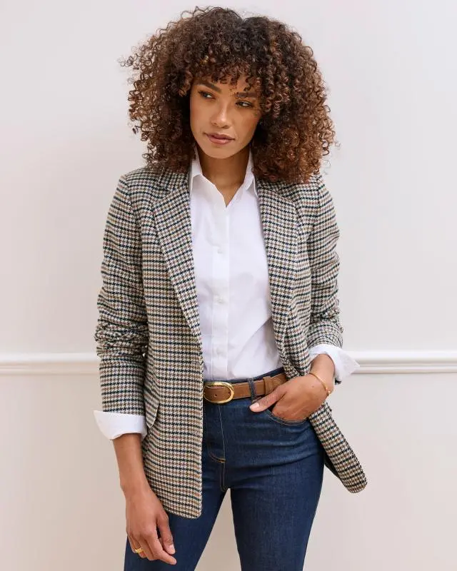 Cotton Traders Women's Check Blazer in Blue, 100% Polyester