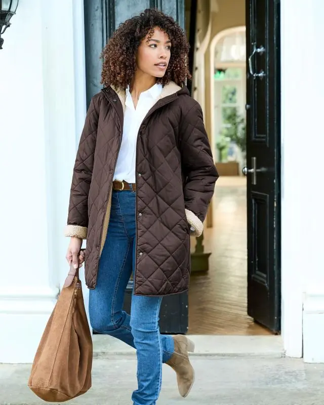Cotton Traders Women's Reversible Coat in Beige, 100% Polyester