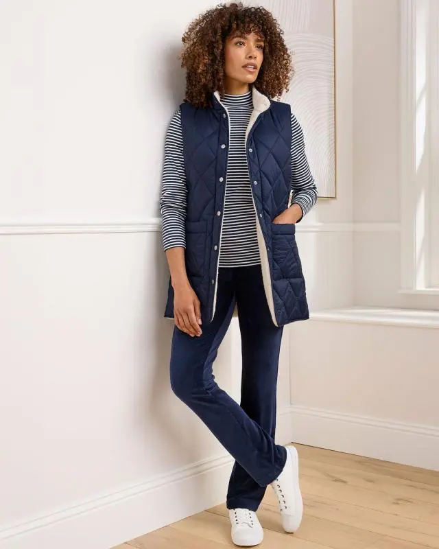 Cotton Traders Women's Quilted Gilet in Navy, 100% Polyester