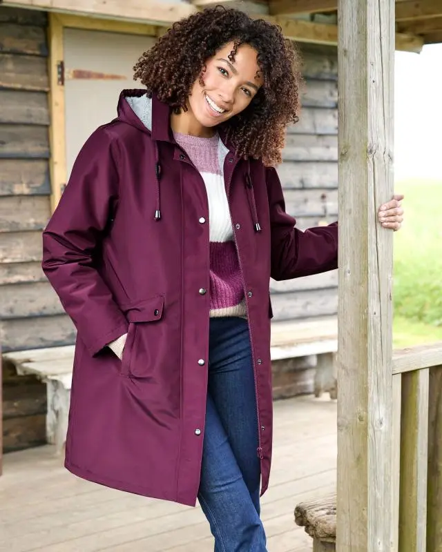 Cotton Traders Women's All-Weather Fleece Lined Waterproof Coat in Red, 100% Polyester