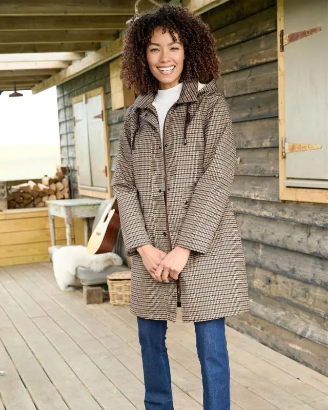 Cotton Traders Women's All Weather Fleece Lined Printed Waterproof Coat in Beige, 100% Polyester