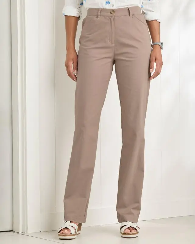 Cotton Traders Women's Classic Straight Leg Chino Trousers in Brown, Cotton/Elastane