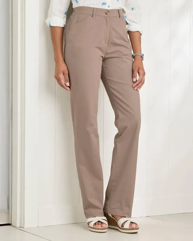 Cotton Traders Women's Classic Straight Leg Chino Trousers in Brown, Cotton/Elastane