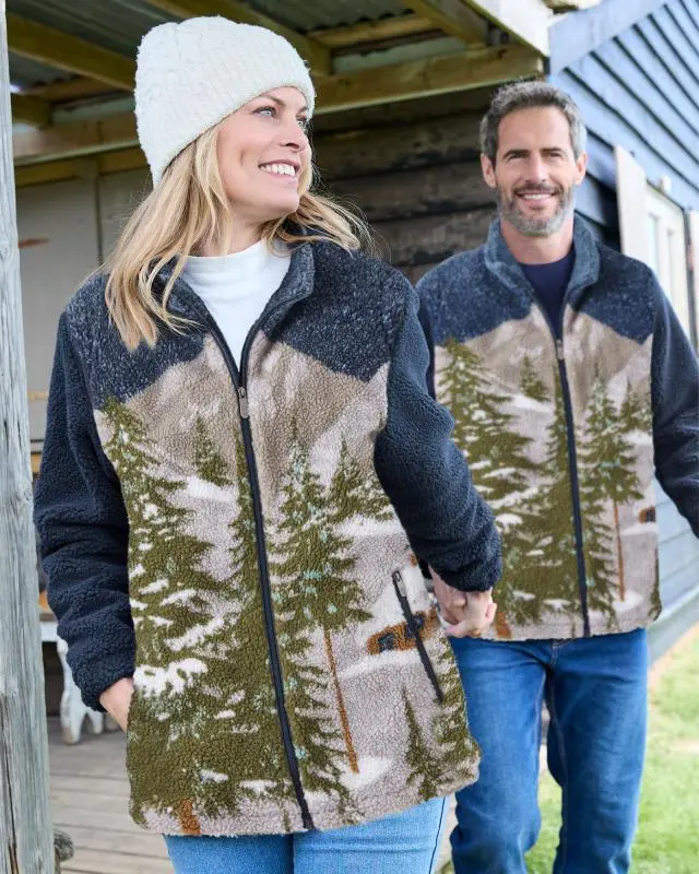 Cotton Traders Sherpa Fleece Jacket in Navy, 100% Polyester