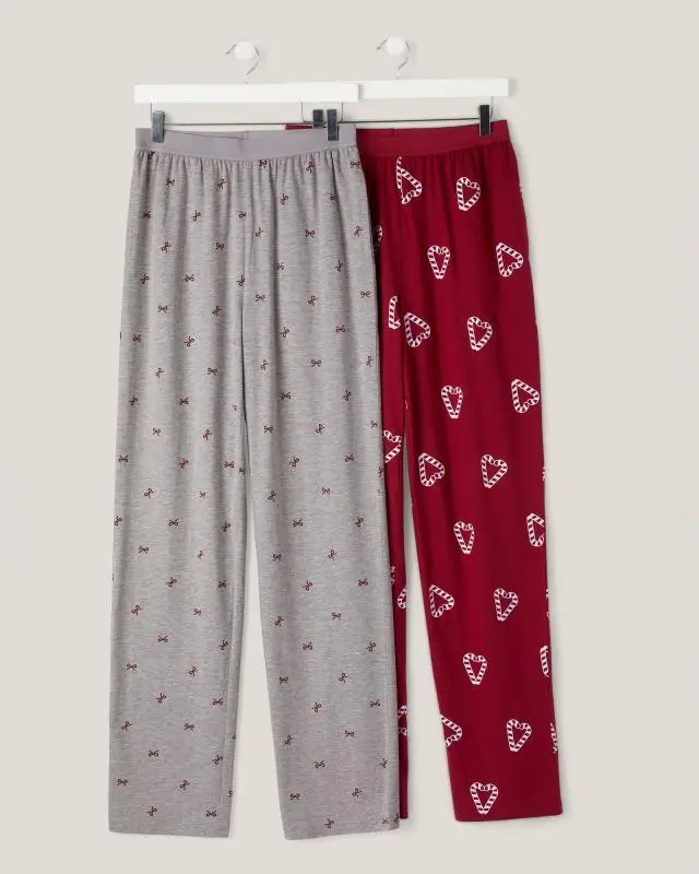 Cotton Traders Women's 2 Pack Cotton Rich PJ Bottoms in Red, 100% Cotton