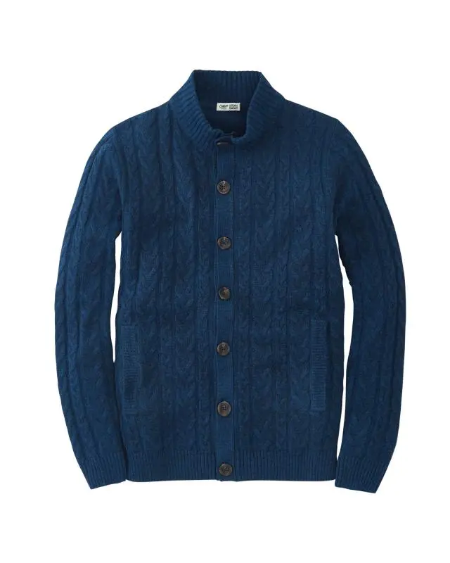 Cotton Traders Cable Knit Button Through Cardigan in Blue, Polyamide/Polyester/Acrylic