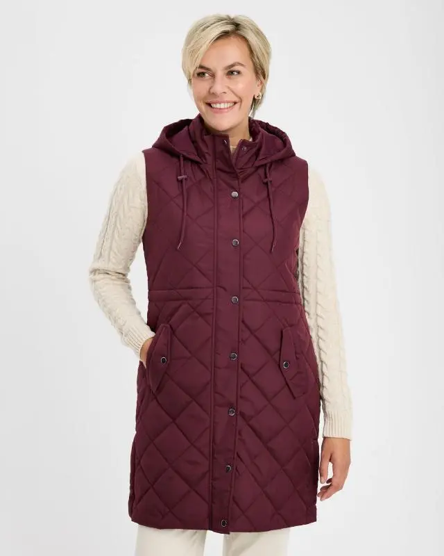 Cotton Traders Women's Longline Gilet in Brown, 100% Polyester