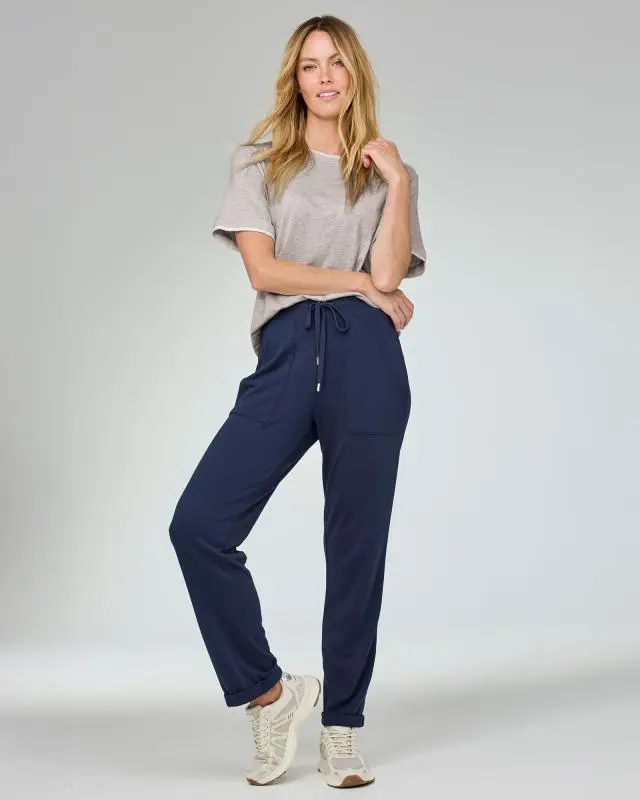 Cotton Traders Women's Turn Up Jersey Joggers in Blue, Cotton/Polyester/Viscose