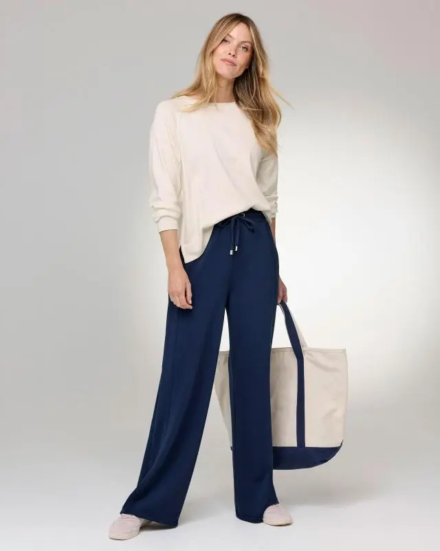 Cotton Traders Women's Wide Leg Jersey Joggers in Blue, Polyester/Viscose/Elastane
