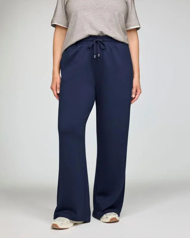 Cotton Traders Women's Wide Leg Jersey Joggers in Blue, Polyester/Viscose/Elastane