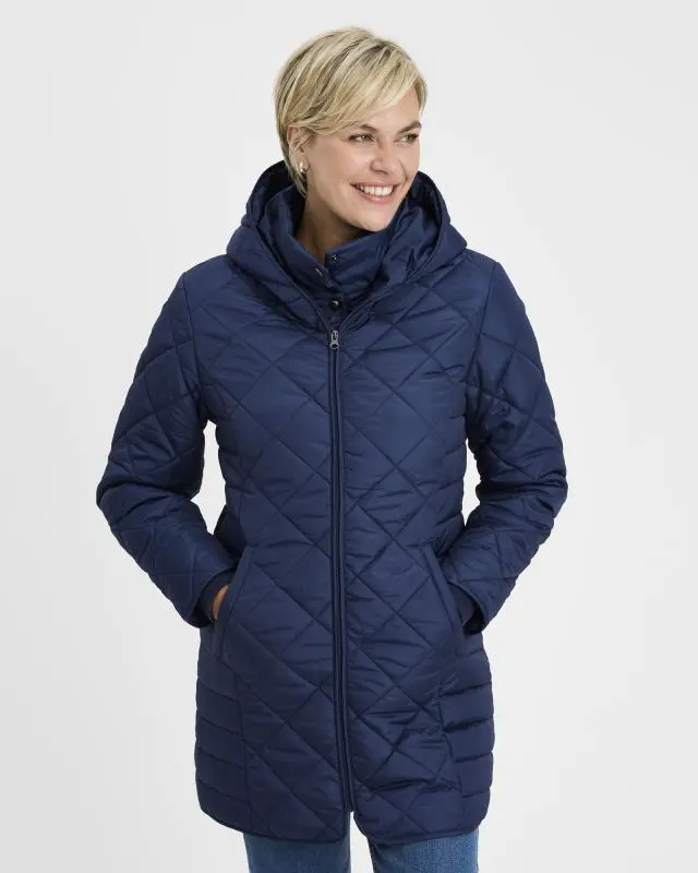 Cotton Traders Women's Quilted Padded Jacket in Blue, 100% Polyester