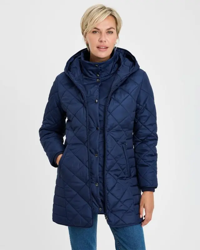Cotton Traders Women's Quilted Padded Jacket in Blue, 100% Polyester