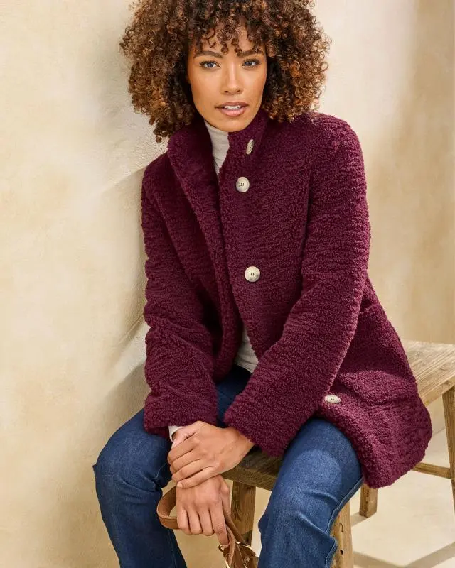Cotton Traders Women's Borg Coat in Purple, 100% Polyester