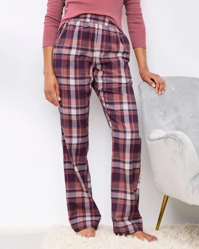 Cotton Traders Women's Cotton Brushed Lounge Trousers in Pink, 100% Cotton