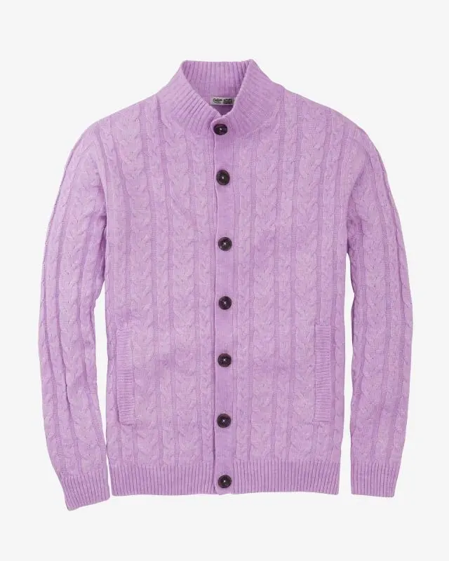 Cotton Traders Cable Knit Button Through Cardigan in Purple, Polyamide/Polyester/Acrylic