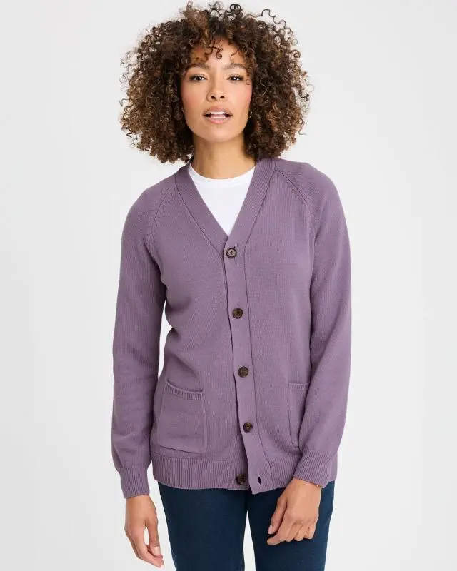Cotton Traders Cotton Button Through Cardigan in Purple, 100% Cotton