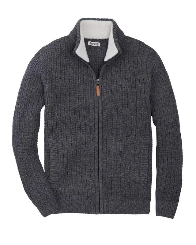Cotton Traders Sherpa Trim Cardigan in Grey, 100% Cotton