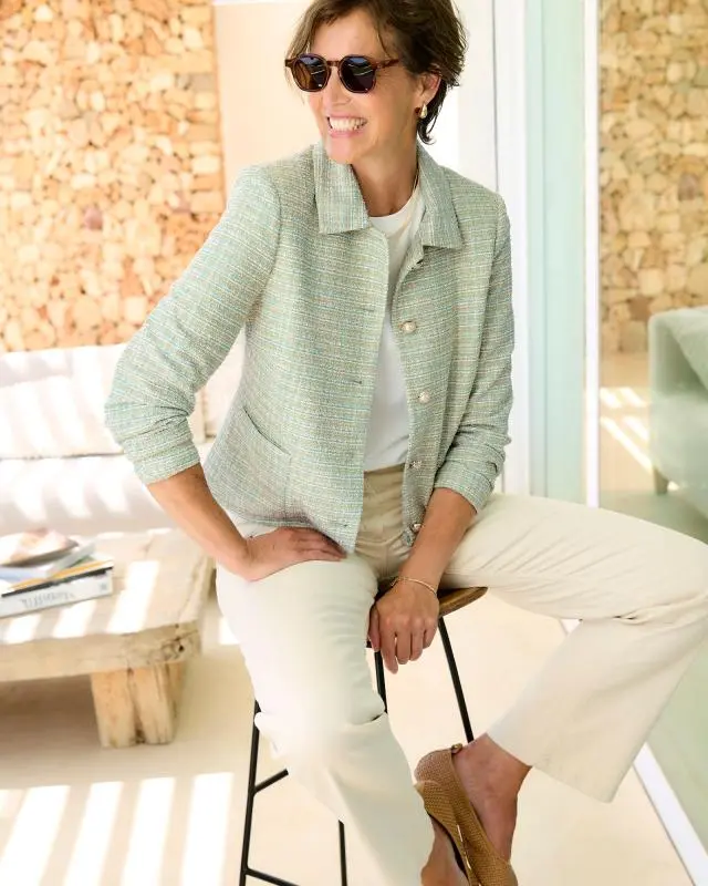 Cotton Traders Women's Stretch Jersey Boucle Jacket in Green, 100% Polyester