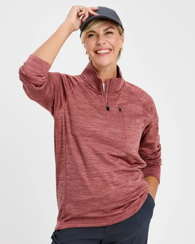 Cotton Traders Stretch Half Zip Top in Orange, Rubber