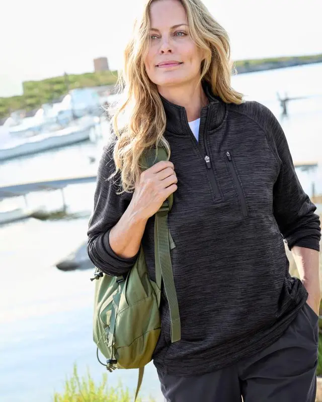 Cotton Traders Stretch Half Zip Top in Grey, Rubber