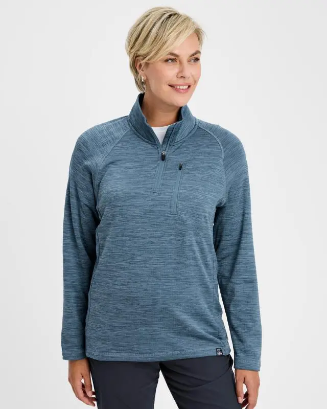 Cotton Traders Stretch Half Zip Top in Blue, Rubber